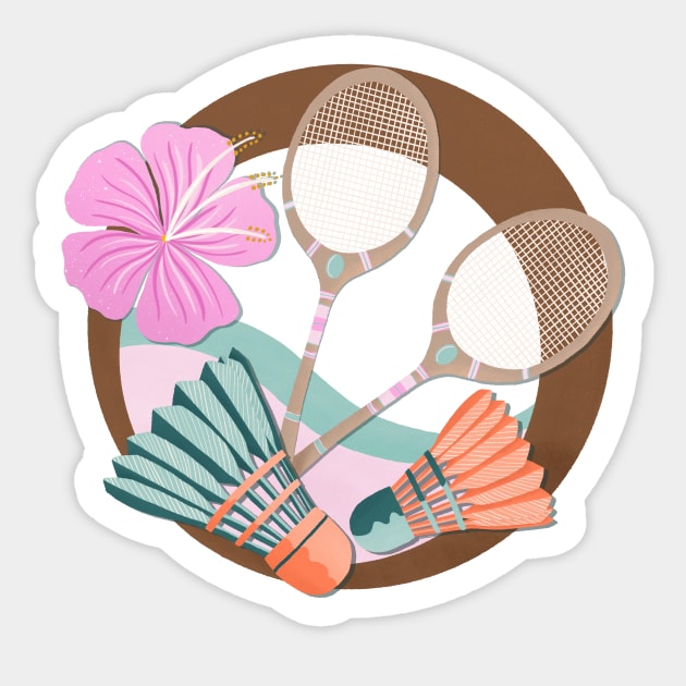 Tropical badminton badge - orange, teal and pink Sticker by Home Cyn Home 